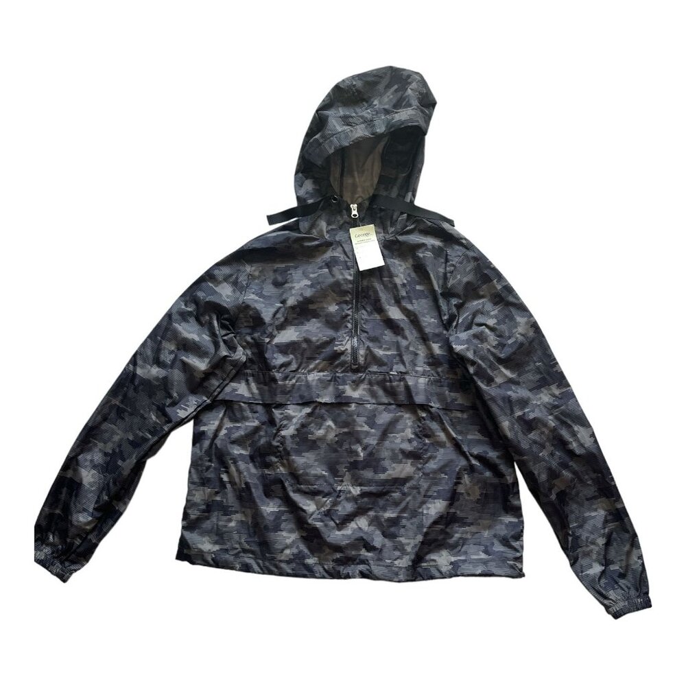 George Mens Packable Camouflage Pullover Jacket With Hood & Half-Zip Closure Lar